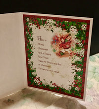 Load image into Gallery viewer, Inside Card of The Merry Christmas Runner Original Limited Edition Christmas Card designed and Illustrated by Suzanne Davis Harden © 2014 (vintage) all rights reserved.