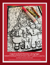 Load image into Gallery viewer, coloring page with a happy gingerbread family with a grumpy puppy from their litter of puppies