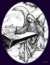 Load image into Gallery viewer, Original Inspirational Angel Notecard- "Angel Writing In The Book of Life" Illustrated by Suzanne Davis Harden