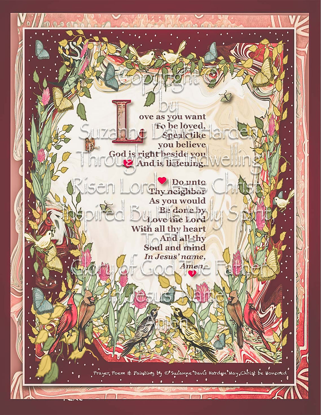 Digital Original Art Print~ The Love Commandments Illustrated Prayer Poem by SD Harden