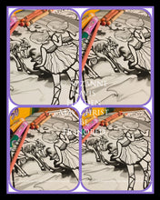 Load image into Gallery viewer, Digital Download~“Vivi, Vera, &amp; Rosie Visit the Unicorns” ~Original Handmade Hidden Picture Coloring Activity Pages by Suzanne Davis Harden
