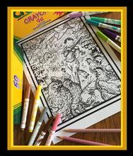 Load image into Gallery viewer, Digital Download Original Handmade Fiddler &amp; Dancing Chickens Hidden Picture Coloring Page by Suzanne Davis Harden
