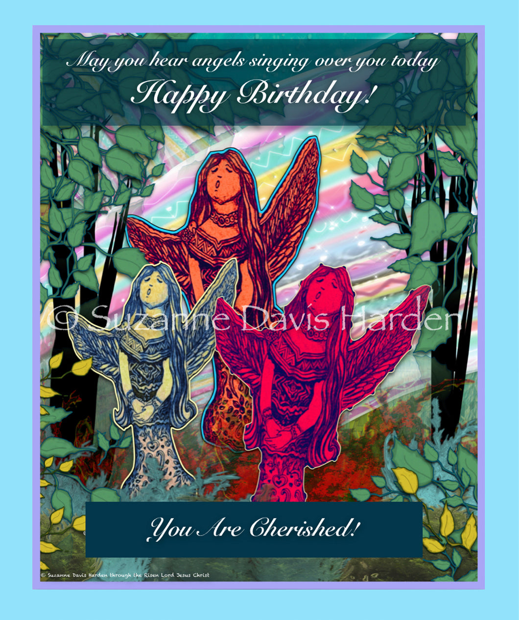Digital Download Original Angel Birthday Card~by Suzanne Davis Harden