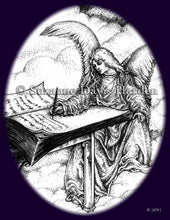 Load image into Gallery viewer, Original Inspirational Angel Notecard- &quot;Angel Writing In The Book of Life&quot; Illustrated by Suzanne Davis Harden
