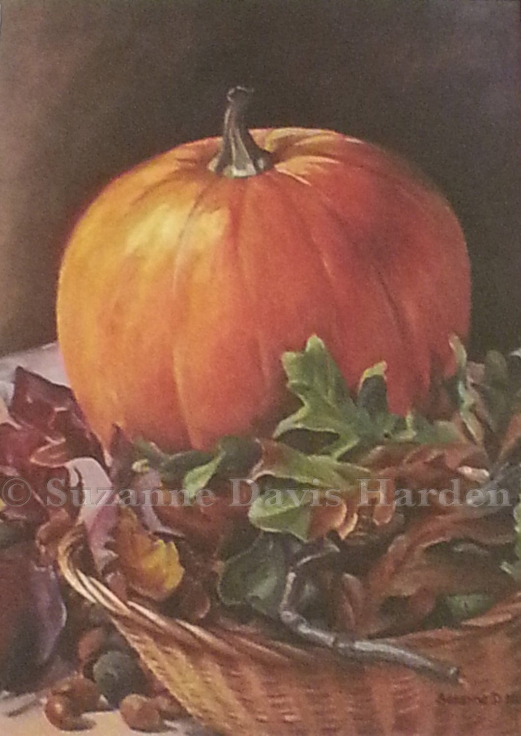Original Art Print- Triple Matted Pumpkin Still Life Original Print by Suzanne Davis Harden