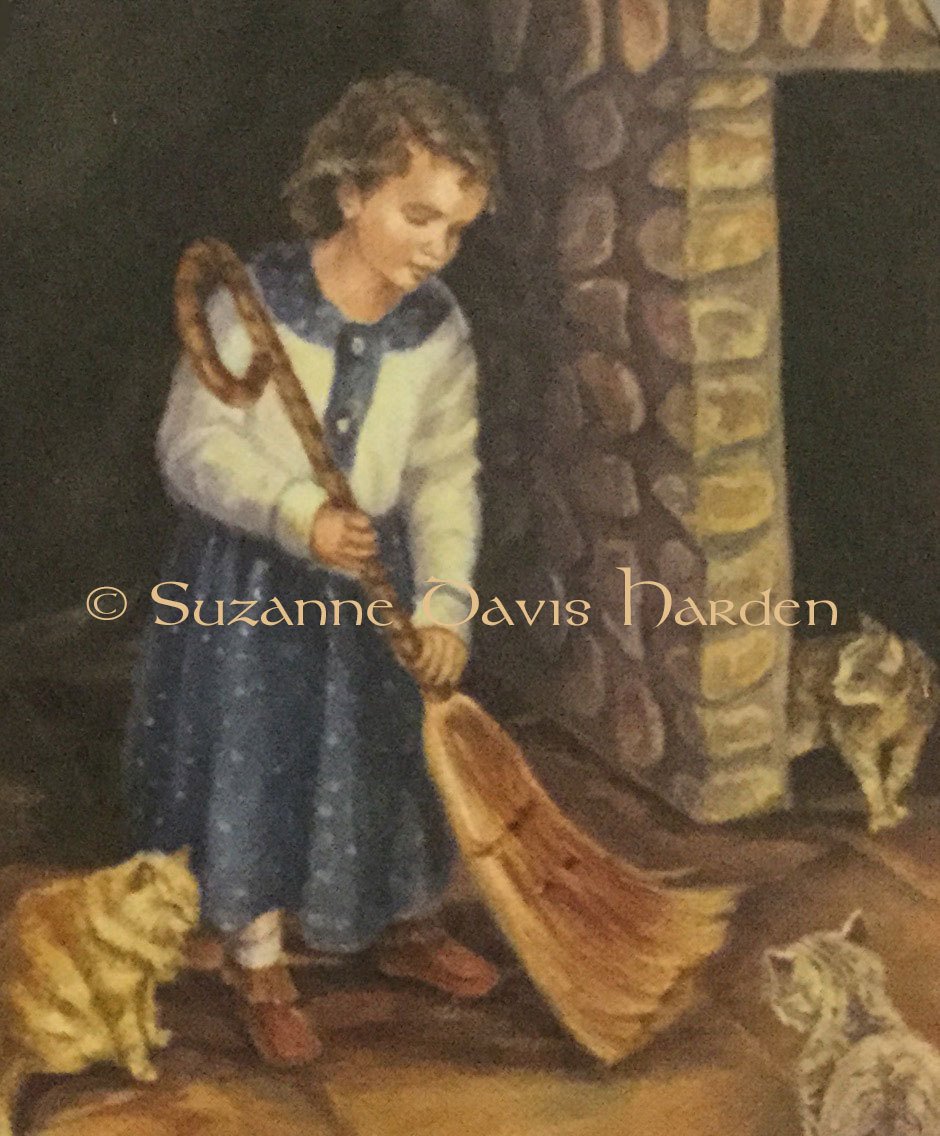 Original Triple Matted Art Print: Sweeping The Hearth by Suzanne Davis Harden